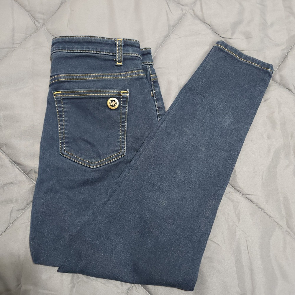 Michael Kors Womens Skinny Jeans Indigo Blue Stretch Denim Size 6 MK Logo Pocket